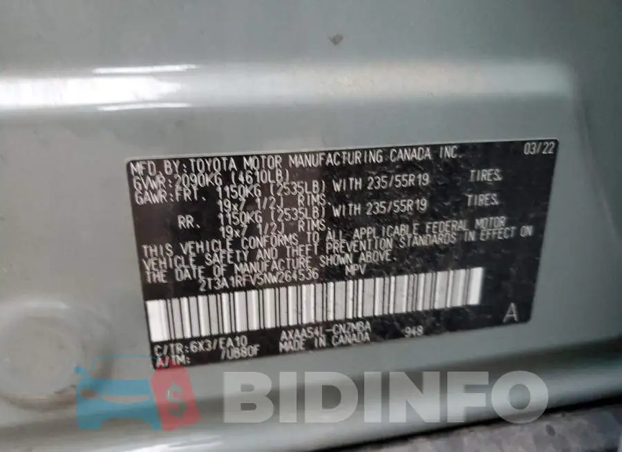 2T3A1RFV5NW264536 Photo# 13