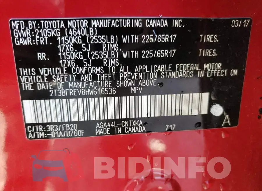 2T3BFREV8HW616536 Photo# 13