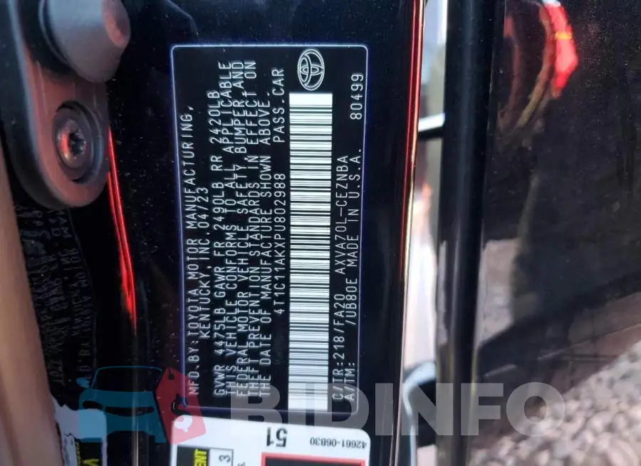 4T1C11AKXPU802988 Photo# 12