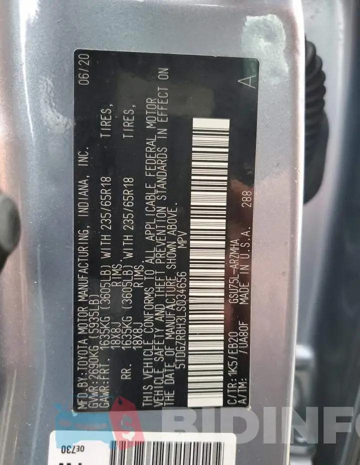 5TDGZRBH3LS034656 Photo# 13