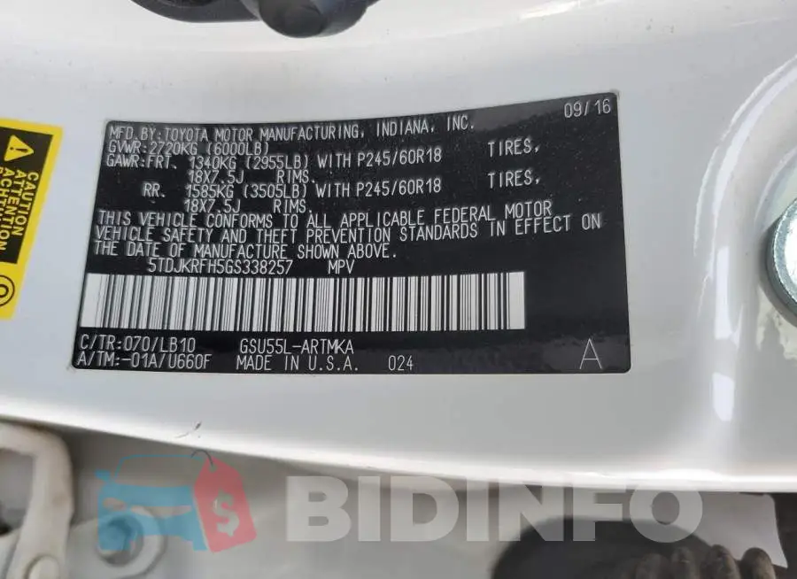 5TDJKRFH5GS338257 Photo# 13