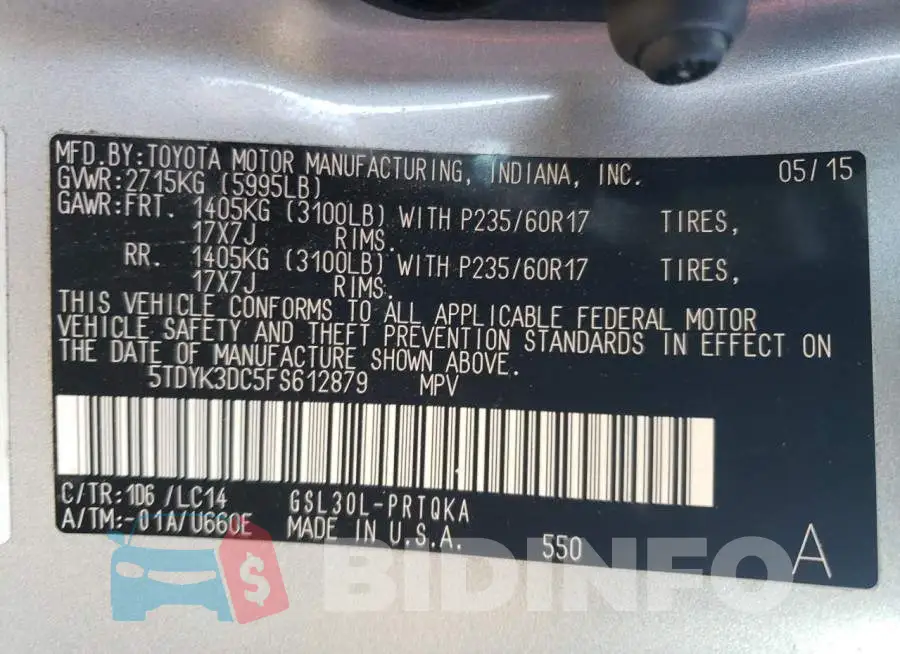 5TDYK3DC5FS612879 Photo# 13