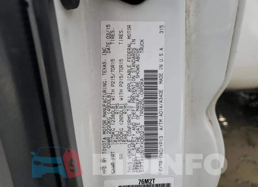 5TFTX4CN1FX060215 Photo# 12