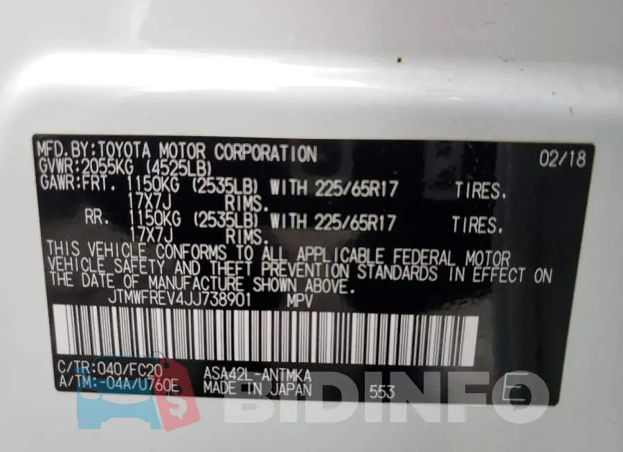 JTMWFREV4JJ738901 Photo# 14