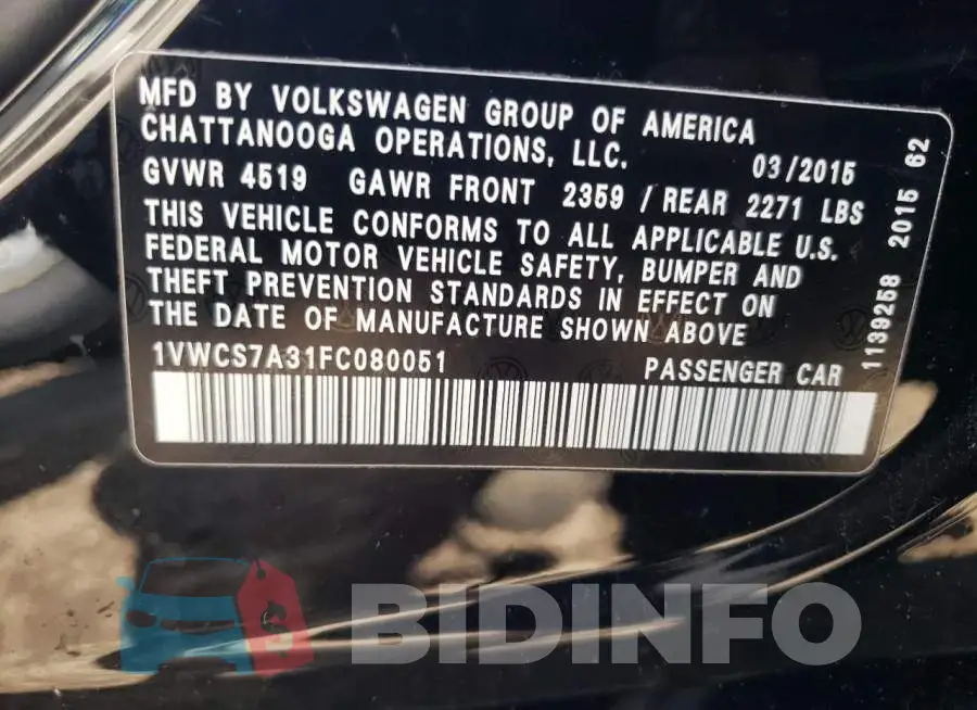 1VWCS7A31FC080051 Photo# 12