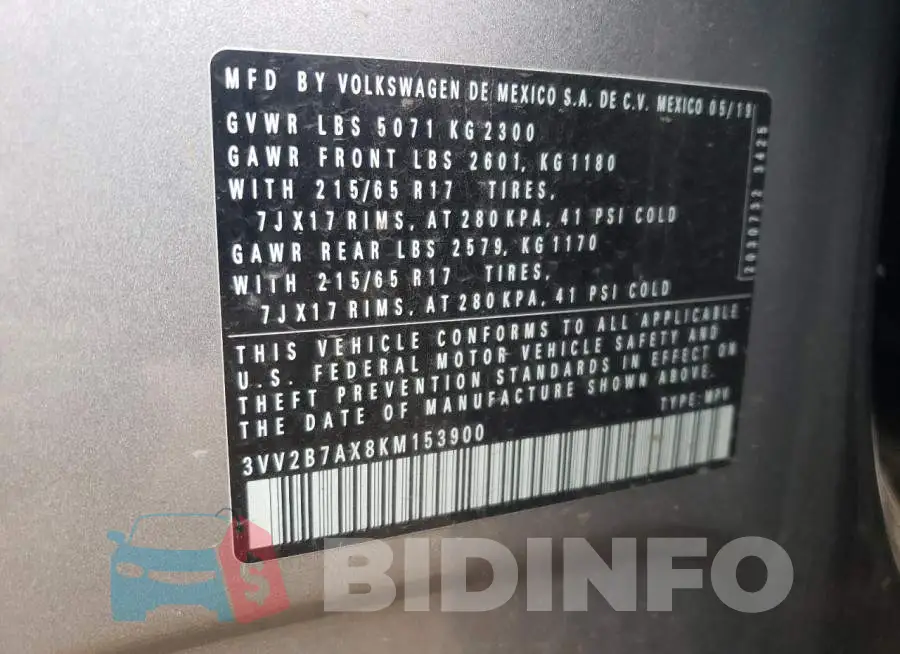 3VV2B7AX8KM153900 Photo# 12