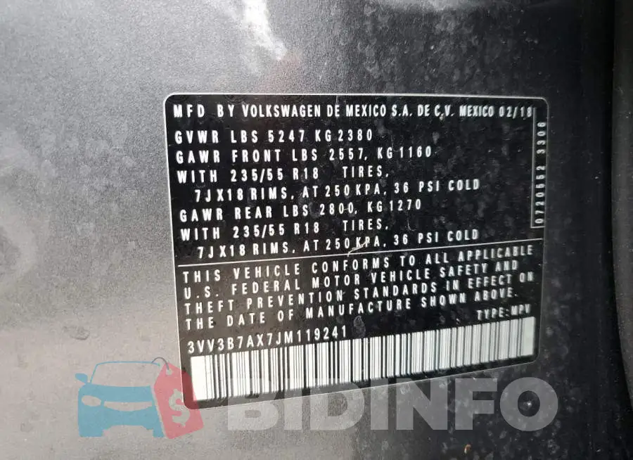 3VV3B7AX7JM119241 Photo# 14
