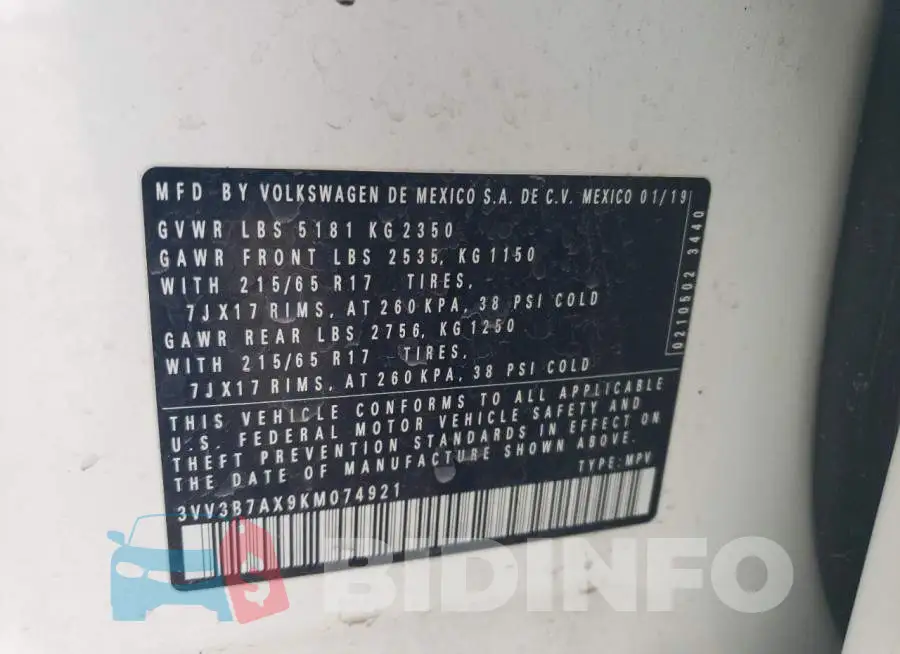 3VV3B7AX9KM074921 Photo# 12