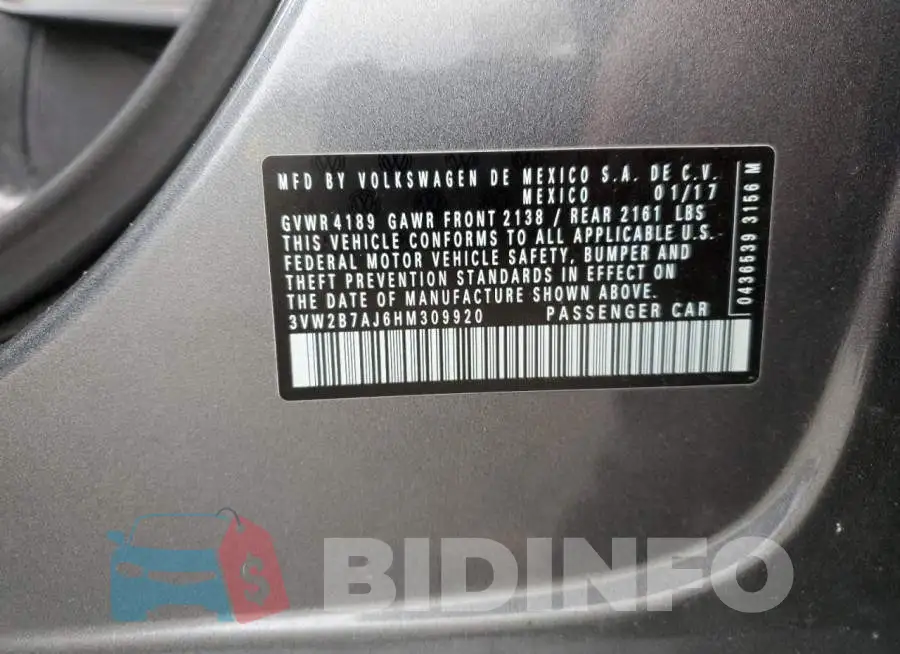 3VW2B7AJ6HM309920 Photo# 12