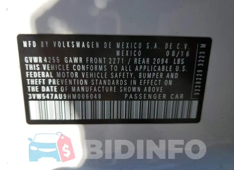 3VW547AU9HM006048 Photo# 13