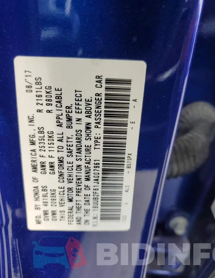 19UUB2F61JA007961 Photo# 12