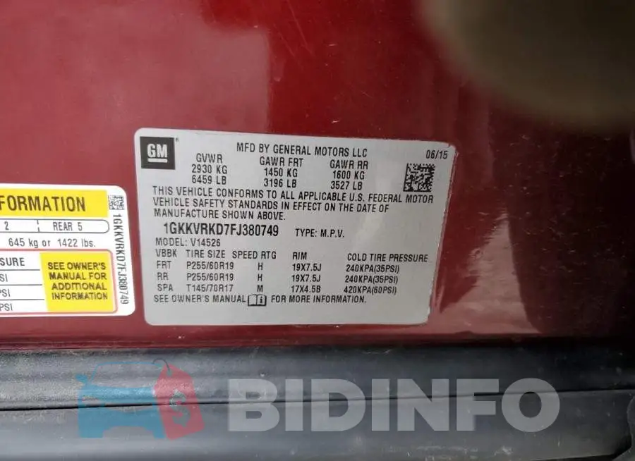 1GKKVRKD7FJ380749 Photo# 14