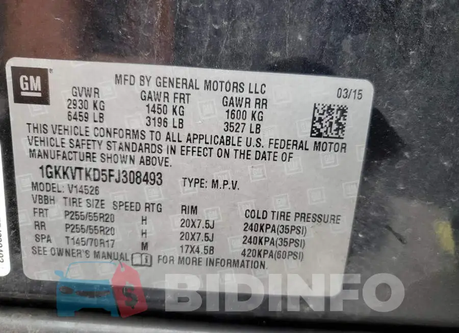 1GKKVTKD5FJ308493 Photo# 13