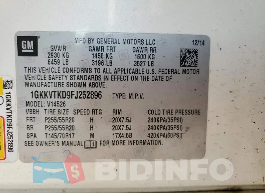 1GKKVTKD9FJ252896 Photo# 12