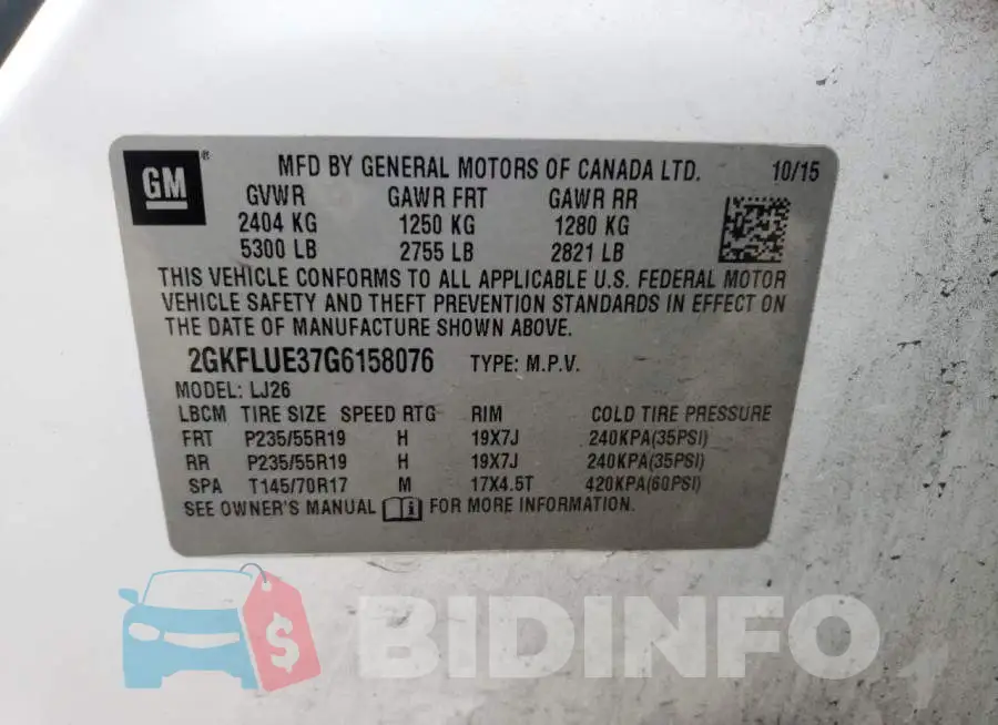 2GKFLUE37G6158076 Photo# 14