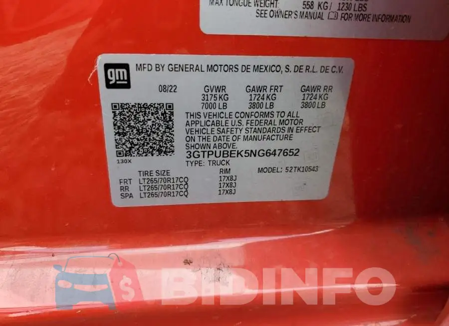 3GTPUBEK5NG647652 Photo# 12