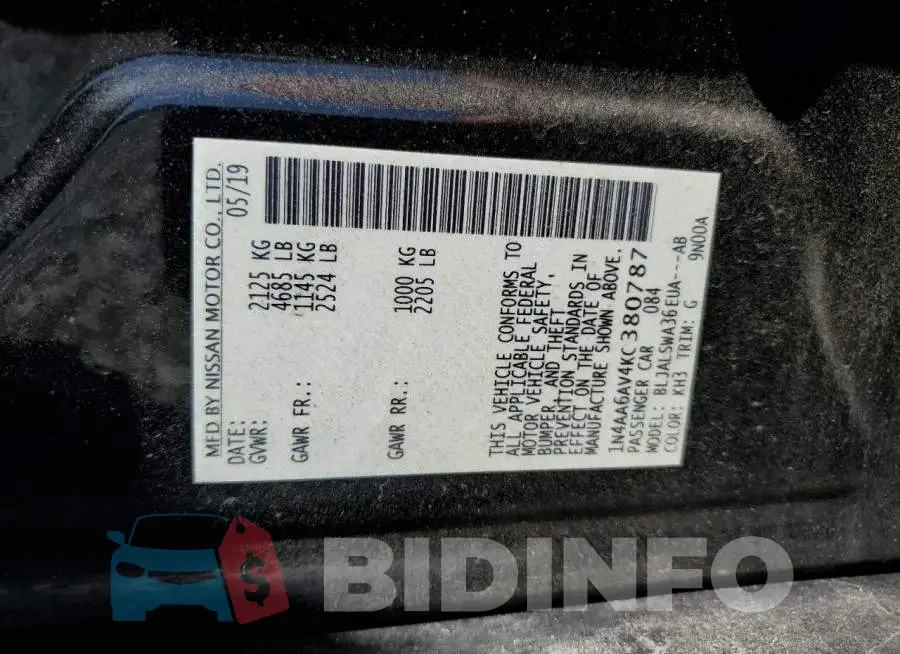 1N4AA6AV4KC380787 Photo# 13