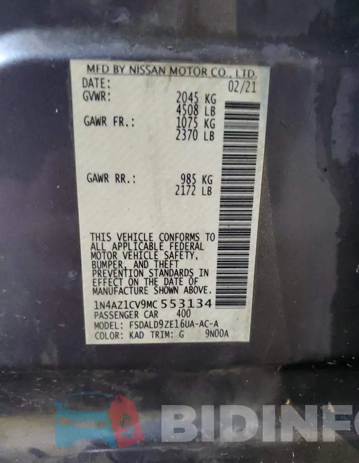 1N4AZ1CV9MC553134 Photo# 12