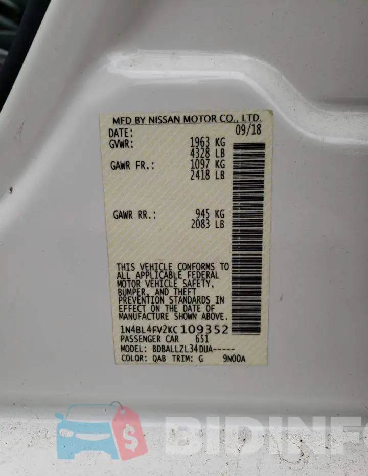 1N4BL4FV2KC109352 Photo# 13