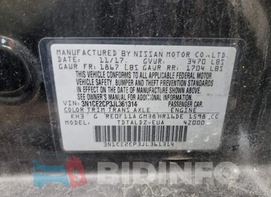 3N1CE2CP3JL361314 Photo# 12