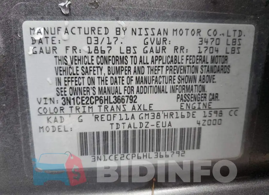 3N1CE2CP6HL366792 Photo# 12