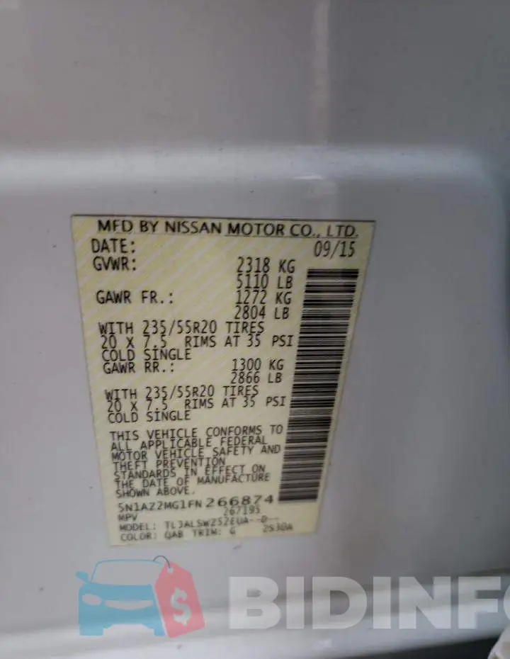 5N1AZ2MG1FN266874 Photo# 14