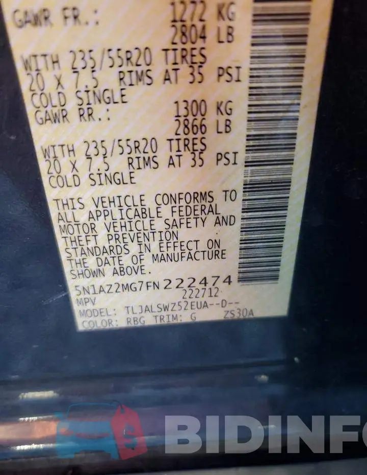 5N1AZ2MG7FN222474 Photo# 13