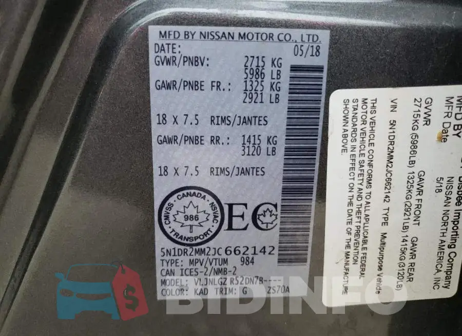 5N1DR2MM2JC662142 Photo# 14