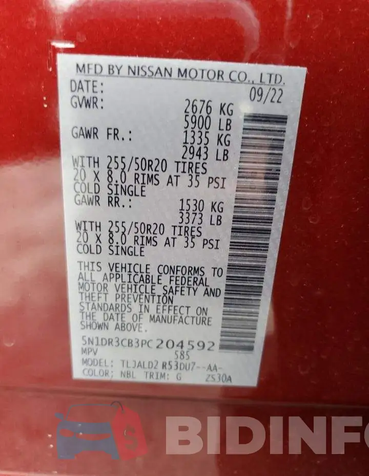 5N1DR3CB3PC204592 Photo# 13