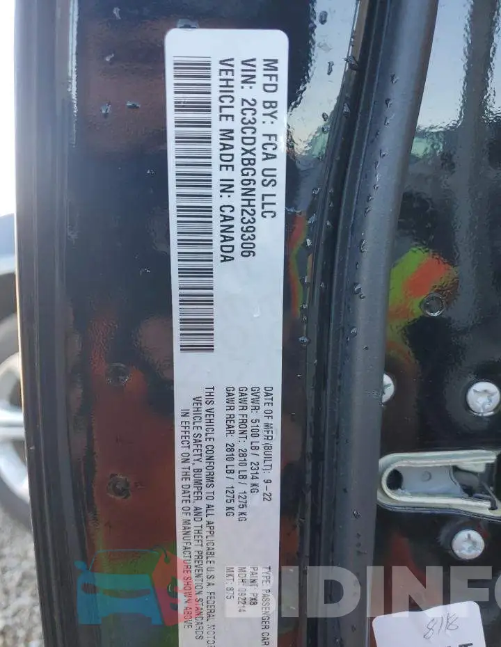 2C3CDXBG6NH239306 Photo# 12