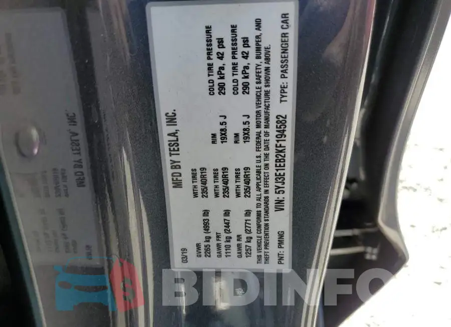 5YJ3E1EB2KF194582 Photo# 13
