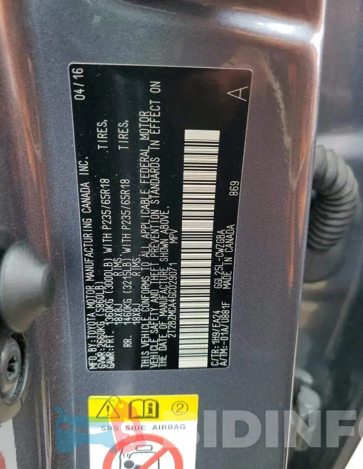 2T2BZMCA4GC029071 Photo# 13