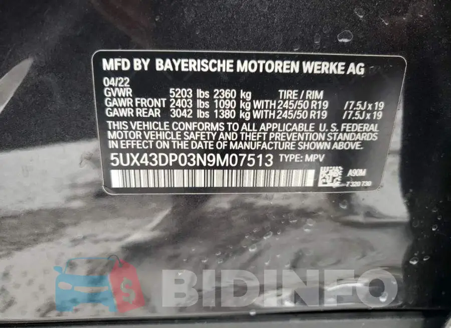 5UX43DP03N9M07513 Photo# 13