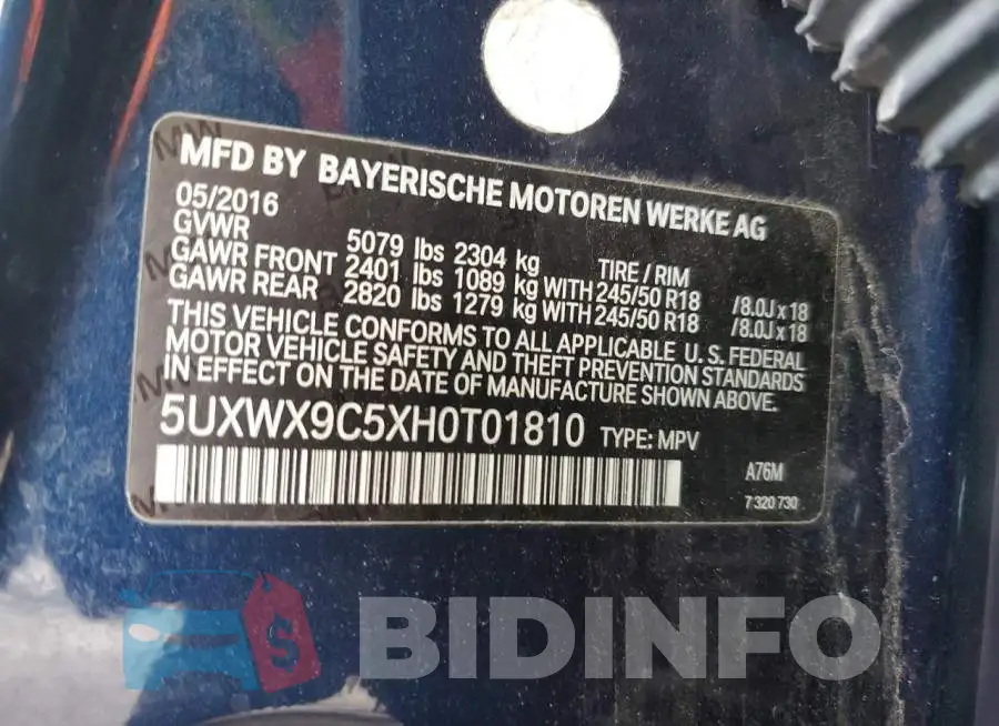 5UXWX9C5XH0T01810 Photo# 13