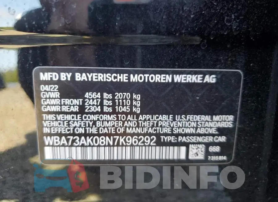 WBA73AK08N7K96292 Photo# 12