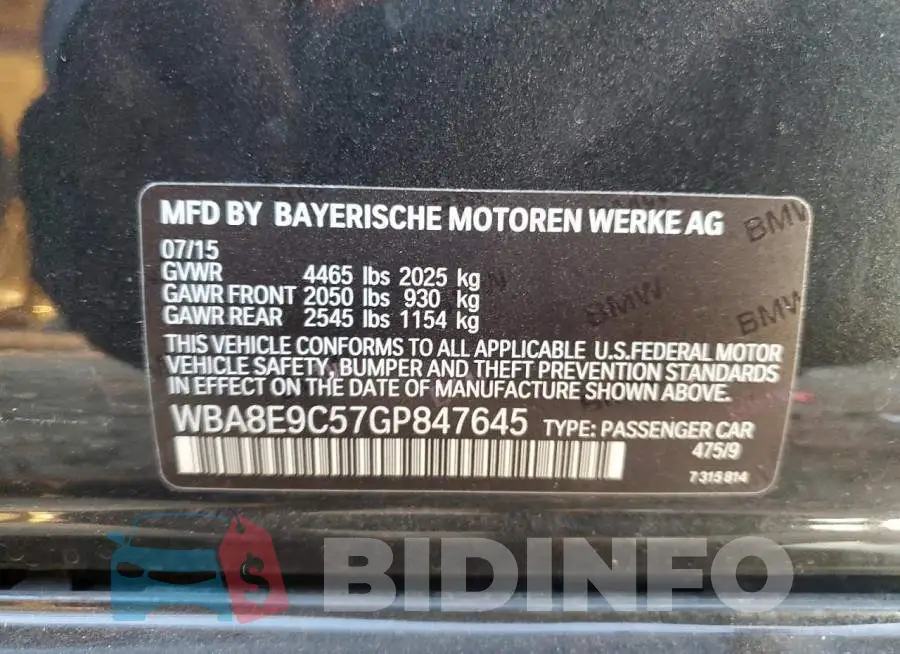 WBA8E9C57GP847645 Photo# 13