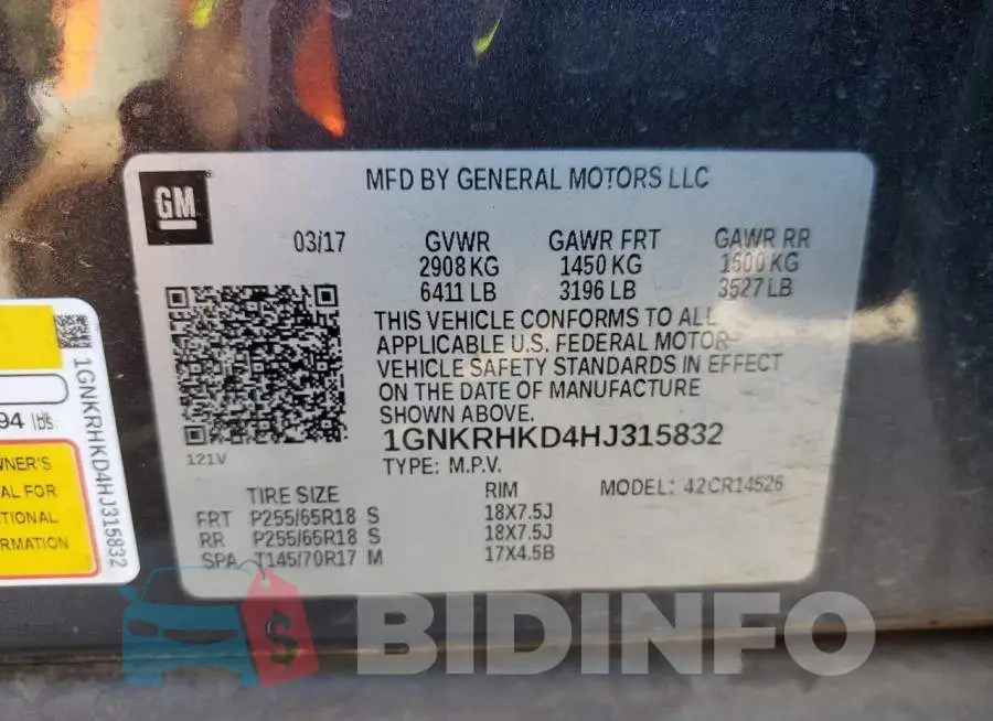 1GNKRHKD4HJ315832 Photo# 13