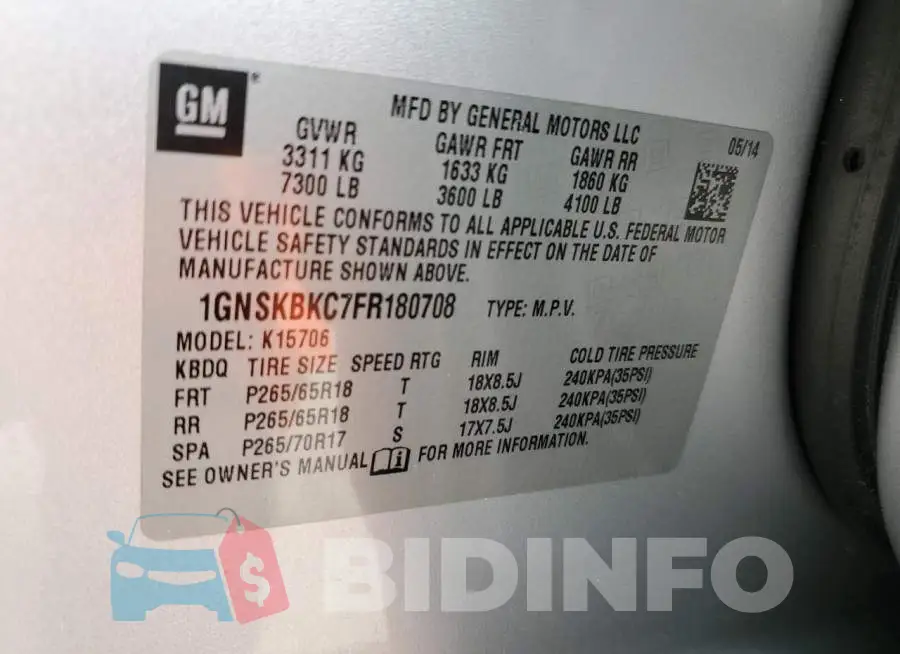 1GNSKBKC7FR180708 Photo# 13