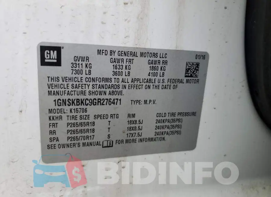 1GNSKBKC9GR276471 Photo# 14
