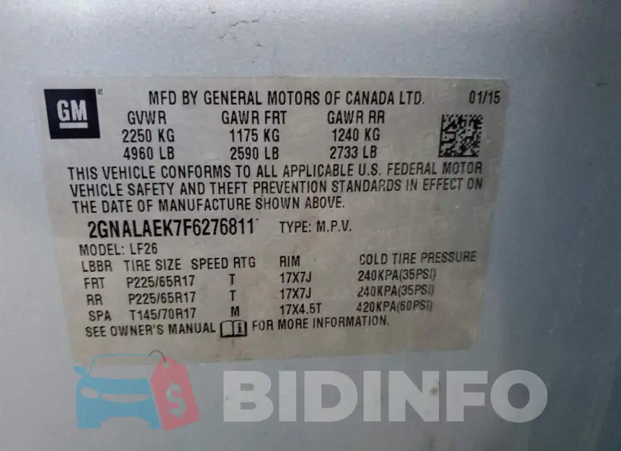 2GNALAEK7F6276811 Photo# 12