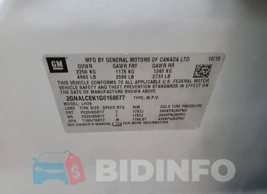 2GNALCEK1G6160677 Photo# 13