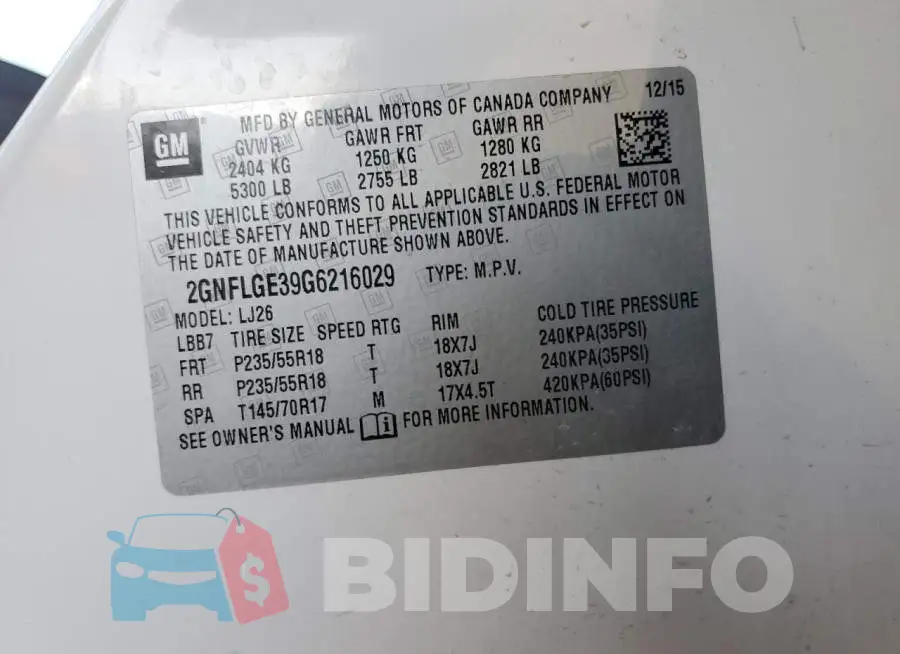 2GNFLGE39G6216029 Photo# 13