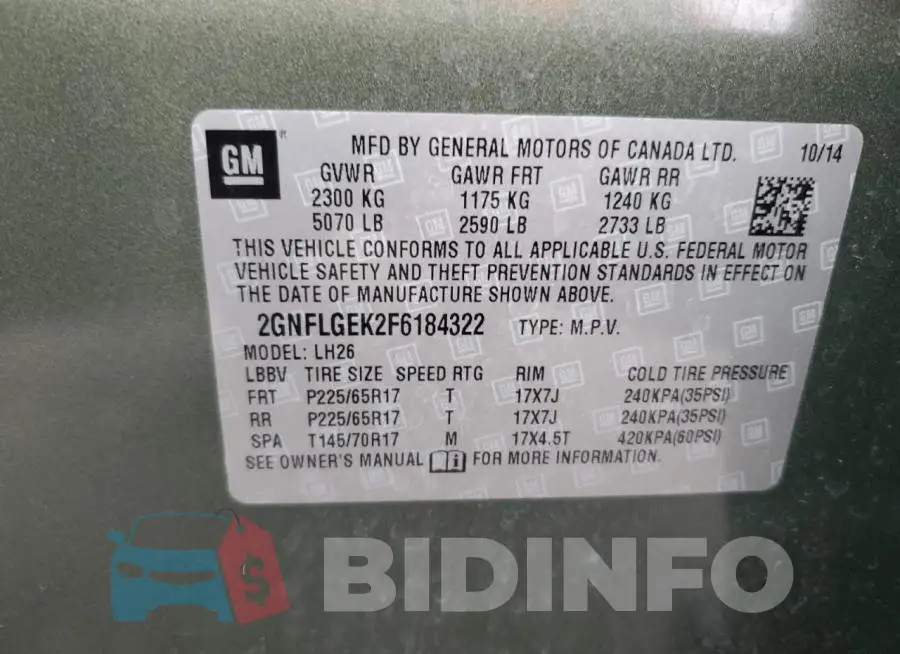 2GNFLGEK2F6184322 Photo# 12