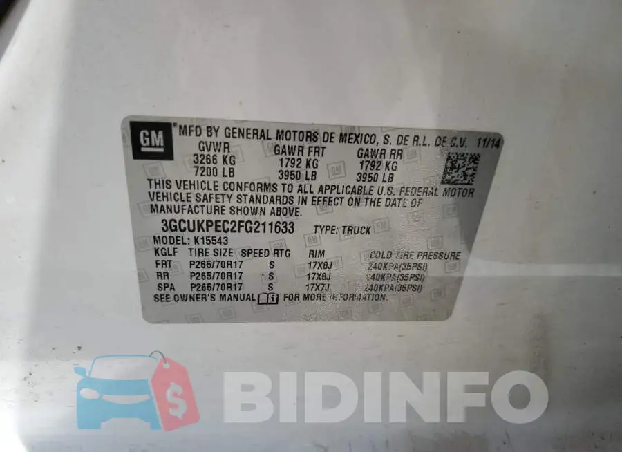 3GCUKPEC2FG211633 Photo# 12