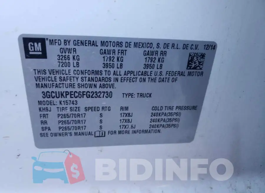 3GCUKPEC6FG232730 Photo# 12