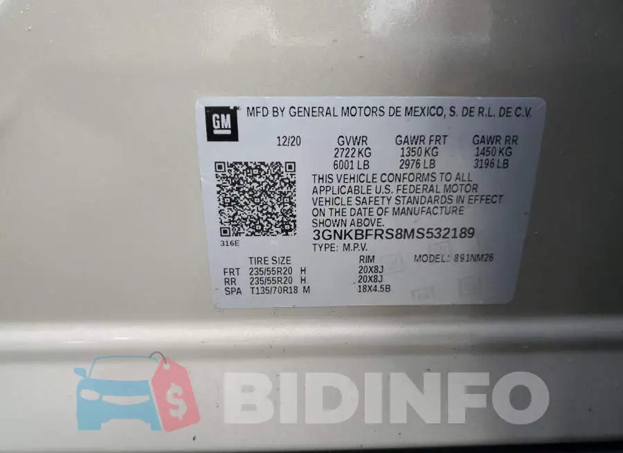 3GNKBFRS8MS532189 Photo# 14