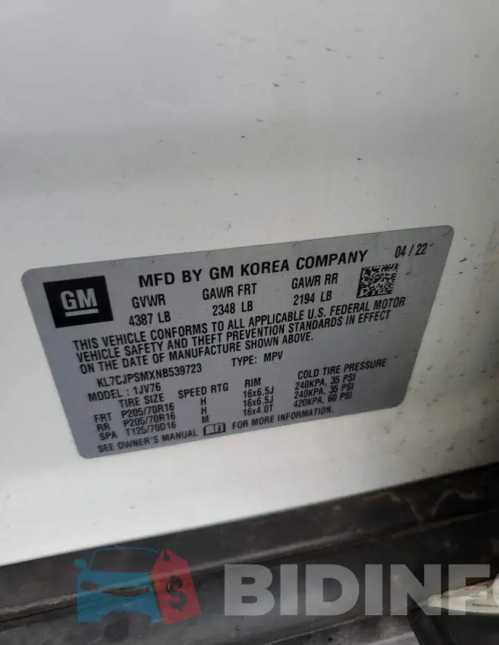 KL7CJPSMXNB539723 Photo# 12