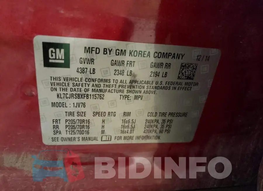KL7CJRSBXFB115762 Photo# 12