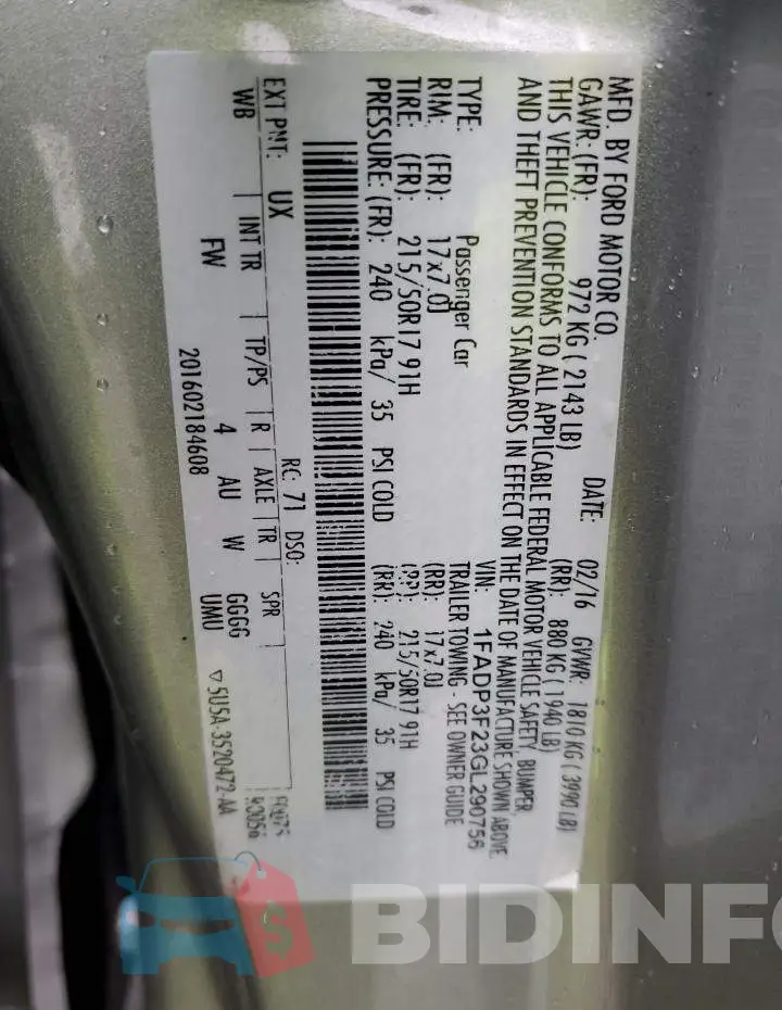 1FADP3F23GL290756 Photo# 12