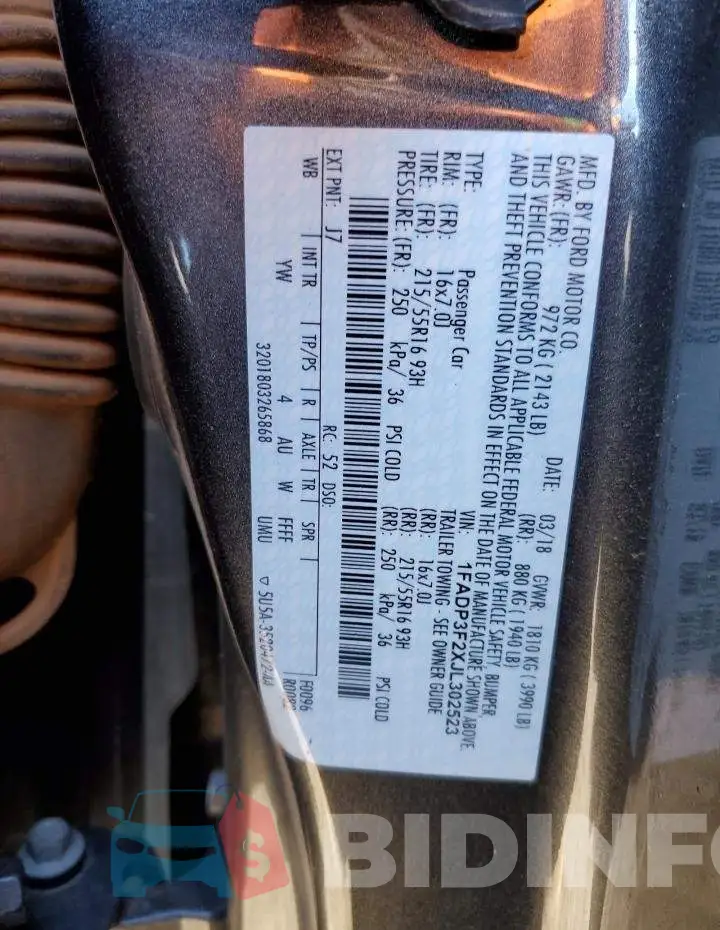 1FADP3F2XJL302523 Photo# 12